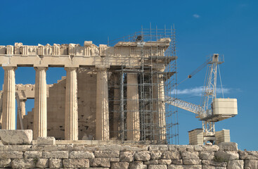 Restoration of Parthenon at Acropolis in Athens, Greece.