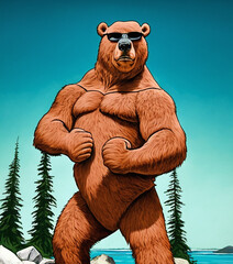 Bear with sunglasses showing strength and determination