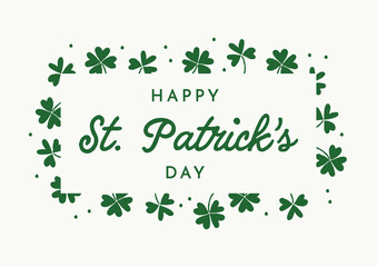 Happy St. Patrick’s Day Lettering In A Frame Of Clovers On A White Background. Vector Graphic. Isolated Elements.
