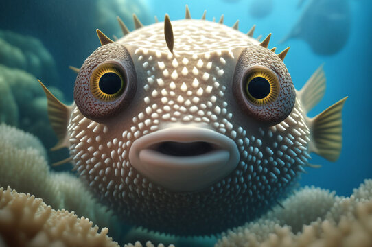 Pufferfish underwater closeup 