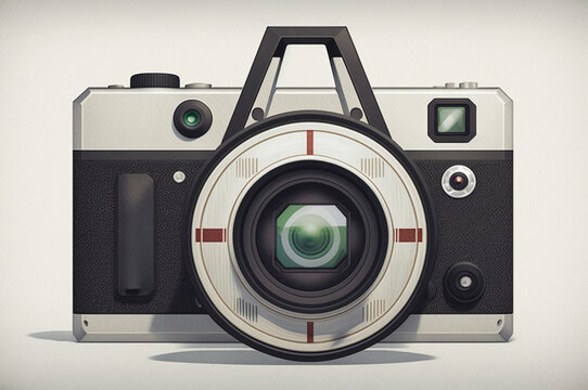 Camera icon with geometric shapes in black and white