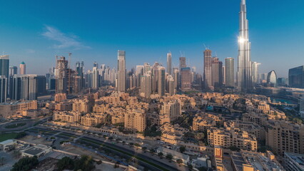 Fototapeta premium Dubai Downtown morning timelapse with tallest skyscraper and other towers