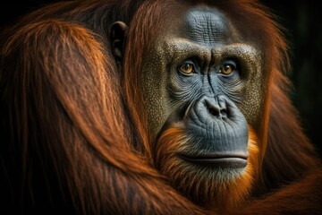 A picture of the well known and rare Sumatran orangutan. One of Indonesia's most well known animals that lives in the wild. Generative AI