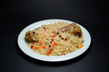 Kabuli Mahicha Pulao Special Afghan Cuisine Isolated on black background
					