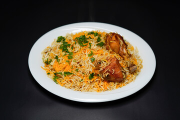 Chicken Biryani Isolated on Black Background