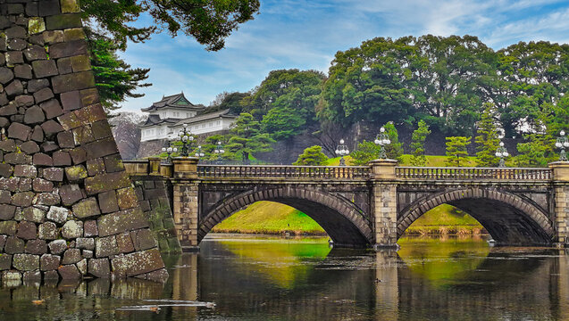 Seimon Ishibashi bridge, Tokyo Imperial Palace at a wonderful japanese spring day weather
