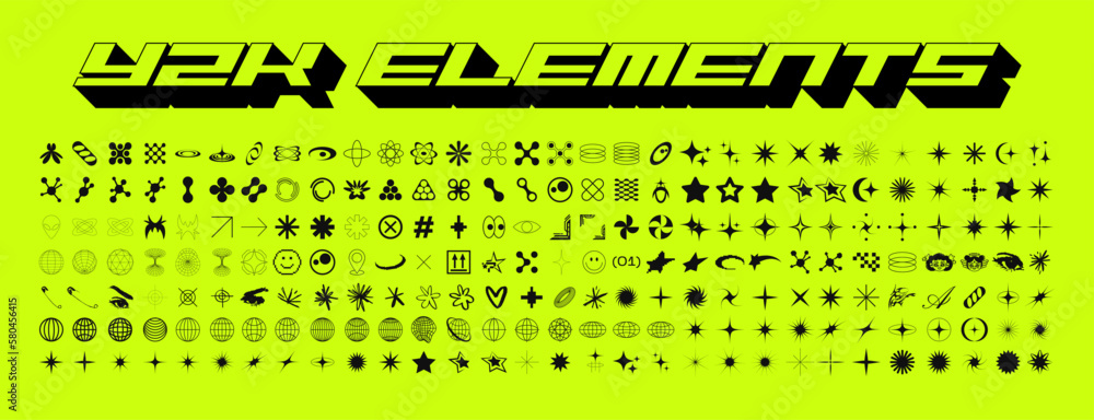 Wall mural retro futuristic elements for design. big collection of abstract graphic geometric symbols and objec