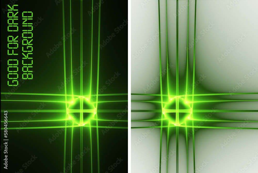 Poster Glowing cross. Intersecting backlit lines by green light. PNG raster graphics