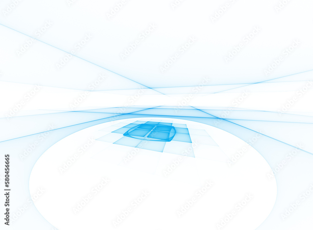 Aufkleber Abstract 3D techno space in perspective with light blue floor by grid. Raster PNG graphics