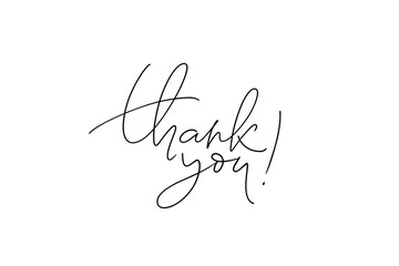 Thank you hand drawn vector modern calligraphy. Thank you handwritten thin pen line lettering isolated on white background. Usable for greeting cards, poster, banners, gift tags. - 580456804