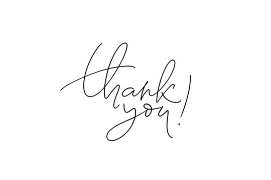 Thank you hand drawn vector modern calligraphy. Thank you handwritten thin pen line lettering isolated on white background. Usable for greeting cards, poster, banners, gift tags.