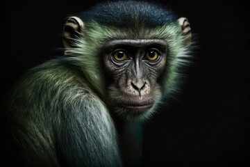 Obraz premium Green monkey close up portrait on black background. Generative AI