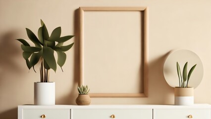 Wooden Frame Mockup Mounted In A  Wooden Wall.
