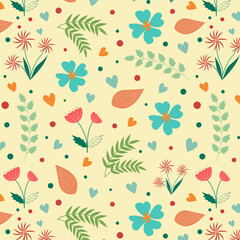 Spring seamless pattern. Spring design for Easter, for packaging, tablecloths, wallpapers, fabrics. Editable design with floral elements.