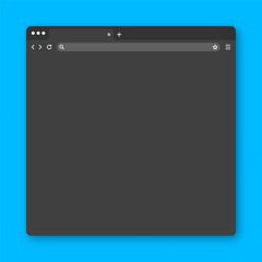 Blank web browser window with tab, toolbar and search field. Modern website, internet page in flat style. Browser mockup for computer, tablet and smartphone. Dark mode. Vector illustration