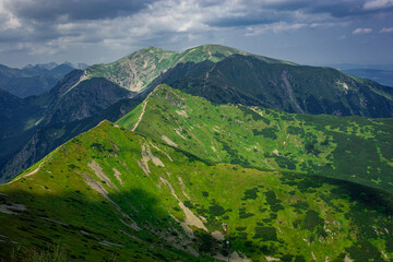 Beautiful view of the Tatra Mountains landscape. View of the mountains from the top. High mountain landscape.