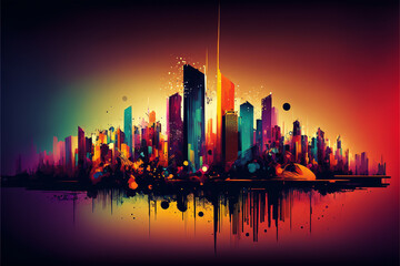 City skyline at sunset in abstract style, Generative AI