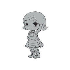 A little cartoon girl holding a book in her hands