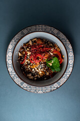 bowl red chili with noodles