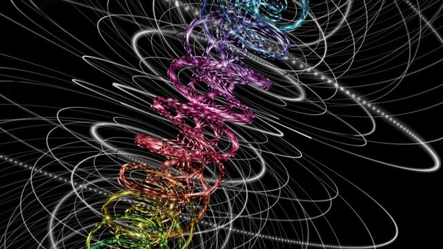 Futuristic video animation with particle stripe object in slow motion, 4096x2304 loop 4K
