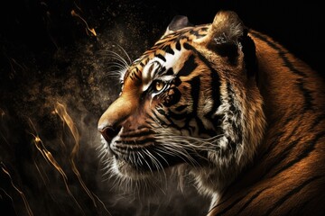 Dramatic picture of a tiger. Generative AI