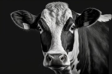 Domestic Animals Cow's Black and White Face. Generative AI