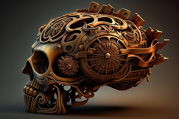 Bronze steampunk skull with imaginative design, generative art - obrazy, fototapety, plakaty