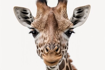 Obraz premium Face of a giraffe on a white background. Generative AI