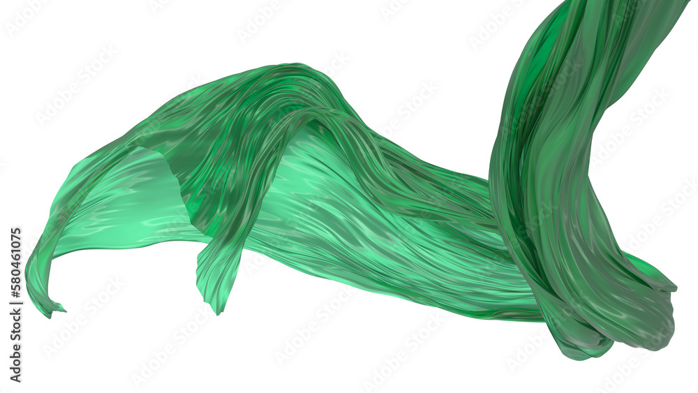 Aufkleber beautiful flowing fabric flying in the wind. green wavy silk or satin. abstract element for design. 