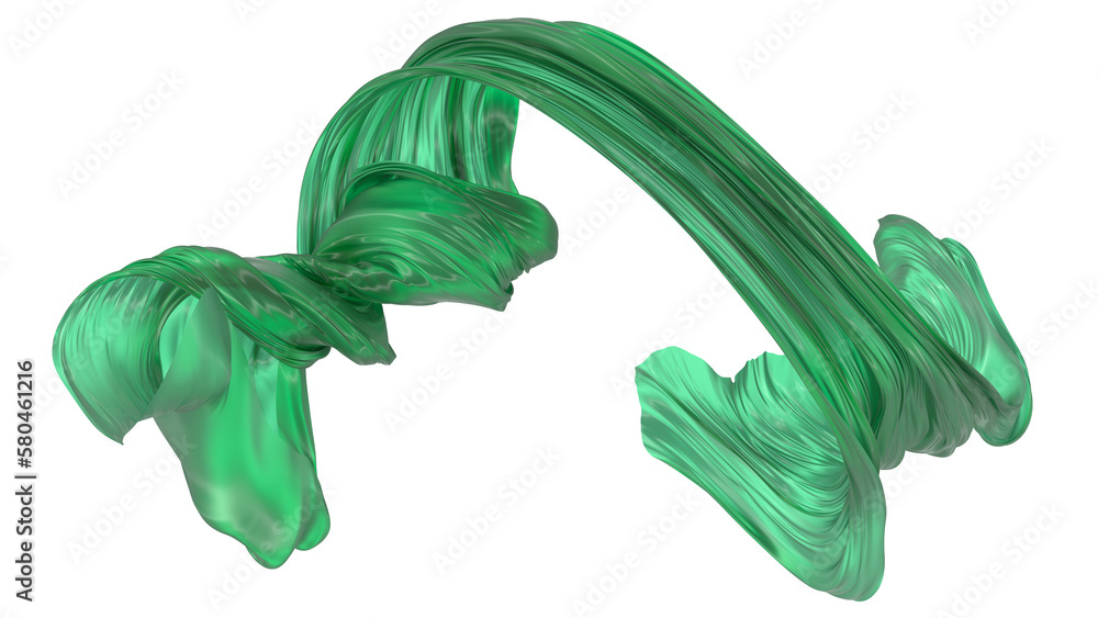 Aufkleber beautiful flowing fabric flying in the wind. green wavy silk or satin. abstract element for design. 