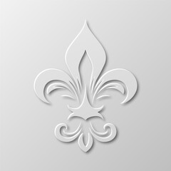 Vector Realistic Paper 3d Fleur De Lis Closeup on White Background. Heraldic Lily Sign, Vector Illustration