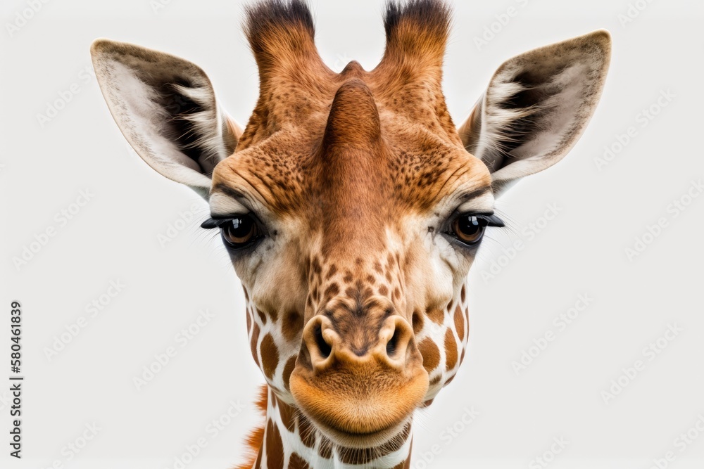 Poster clipping path of a small giraffe face on a white background. generative ai