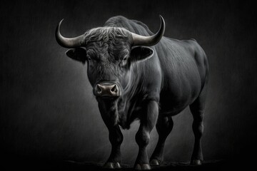 Naklejka premium Bull picture on a black background. Generative AI