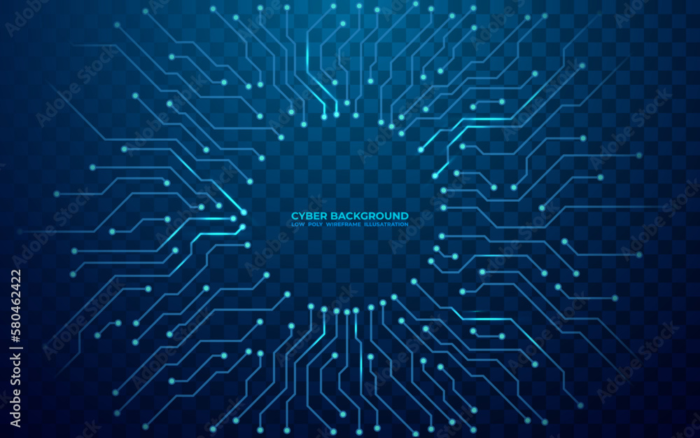 Poster Abstract digital circuit board in blue. Cyber background. Futuristic microchip processor concept. Artificial intelligence web banner. 3D illustration blue technology vector illustration.