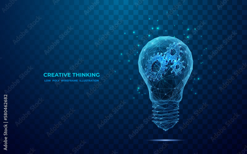 Leinwandbilder abstract blue light bulb and cog wheels. creative thinking or business innovation concept. digital g