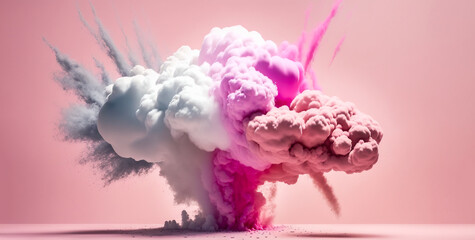 Pink bomb exploding with lots of smoke.  Image created with generative ai. 