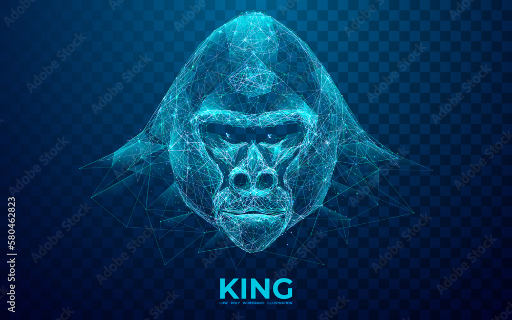 Poster abstract digital gorilla. low poly wireframe vector illustration. wild animal.3d technology vector i