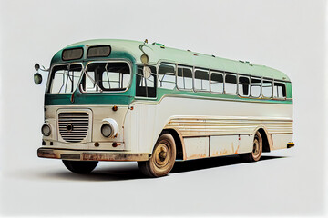 Illustration of vintage bus on white background, AI-generated image.