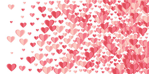 Origami red heart symbols flying background design. Women's Day decor. Gift card backdrop. Colorful