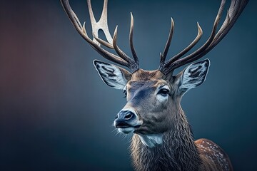 Big male deer portrait animal photography. Generative AI
