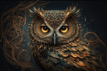 Background picture of an owl with fractals. Generative AI