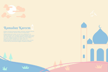 Ramadan kareem, Eid Mubarak, Islamic holiday vector illustration, minimalistic design, 
mosque, pattern and background for poster, happy fasting card in attractive colors