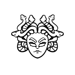 Vector Illustration of Hand drawn Medusa Head Line Drawing