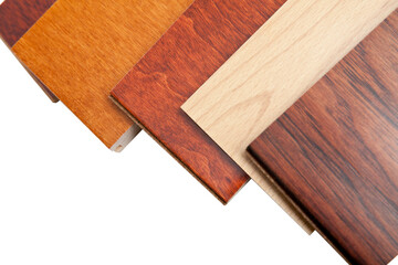 Different kind of hardwood flooring samples isolated on white