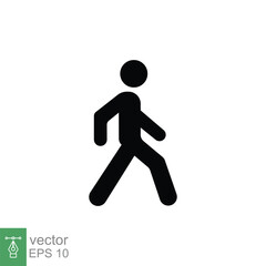 Walk icon. Simple solid style. Pedestrian, walking man, pictogram, human, side, walkway concept. Black silhouette, glyph symbol. Vector illustration isolated on white background. EPS 10.