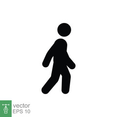 Walk icon. Simple solid style. Pedestrian, walking man, pictogram, human, side, walkway concept. Black silhouette, glyph symbol. Vector illustration isolated on white background. EPS 10.