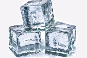 three ice cubes isolated on white background