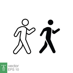 Fototapeta na wymiar Walk line and glyph icon. Simple outline and solid style. Pedestrian, man, pictogram, human, side, walkway concept symbol. Vector illustration isolated on white background. EPS 10.
