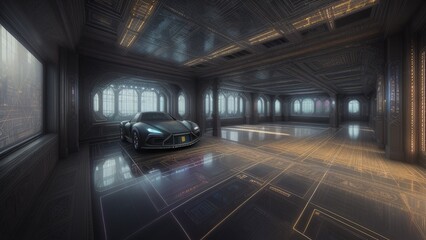 Interiors of the haute couture home of the future. SCI-FI style illustration