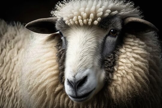 Animal fur picture of a sheep's face. Generative AI